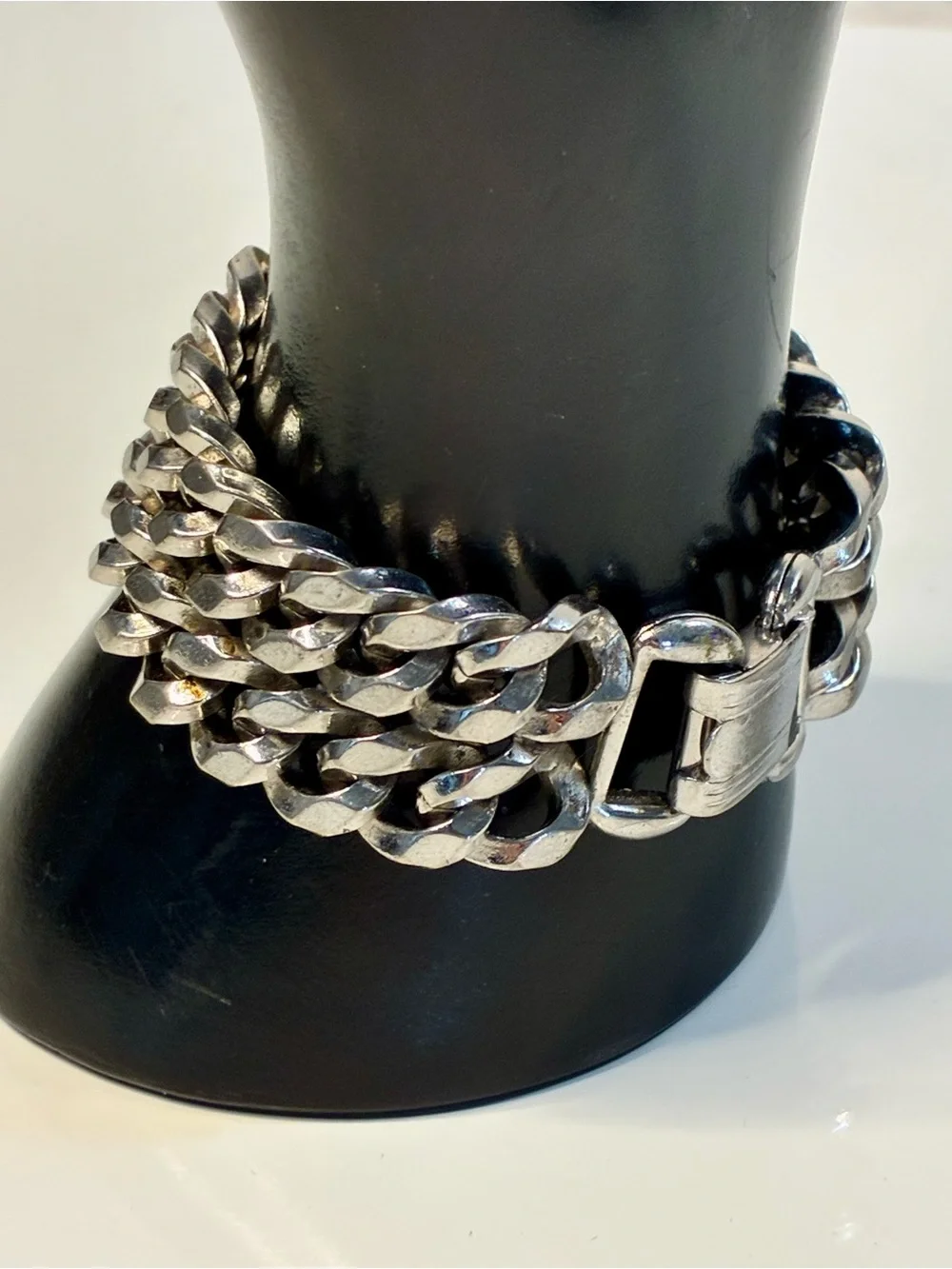 VTG Marino Silver-Tone Double Cuban Link Chain Bracelet Chunky Timeless